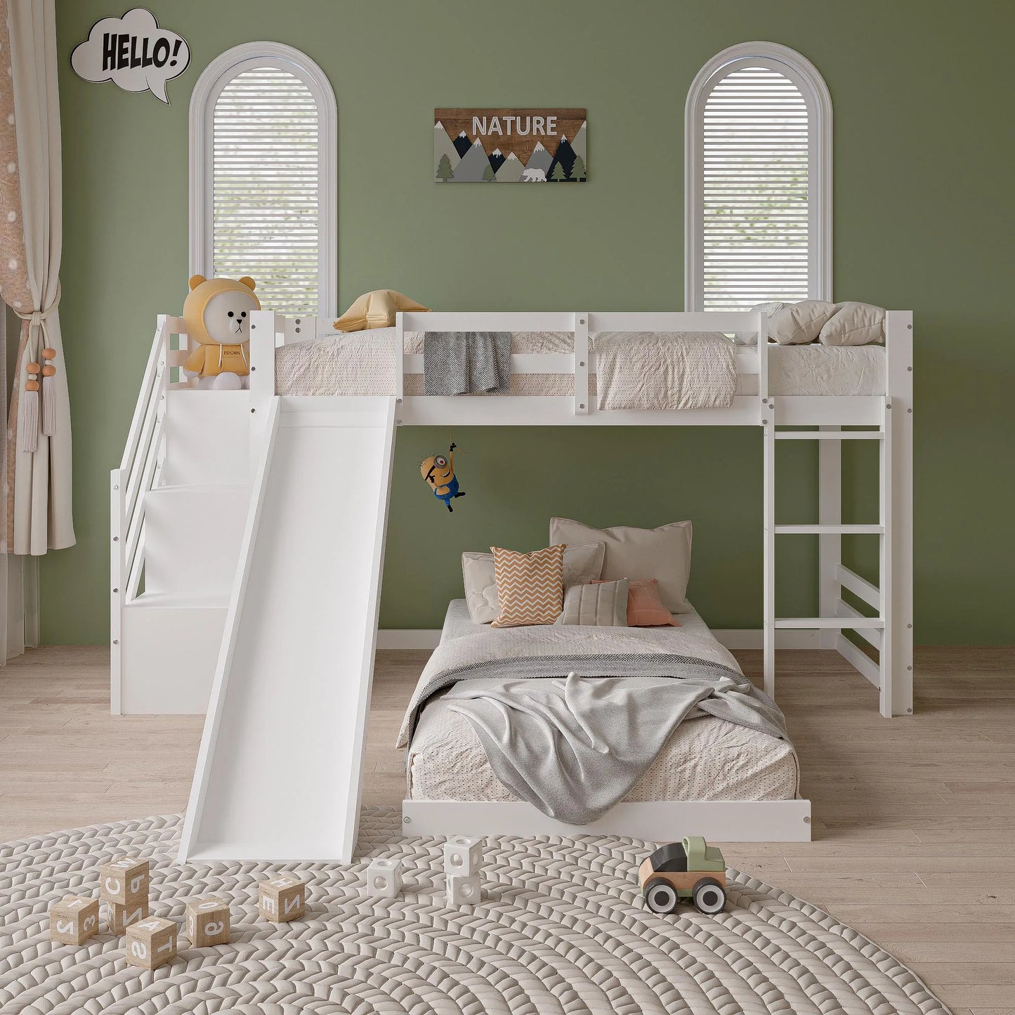 Lit pour enfants avec toboggan et escaliers - WHITE / GERMANY